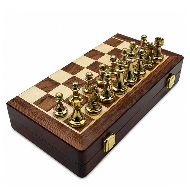 Metal Chess Pieces Set Strategy Game Foldable Board