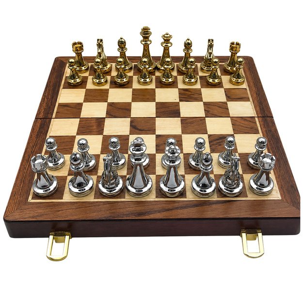 Metal Chess Pieces Set Strategy Game Foldable Board