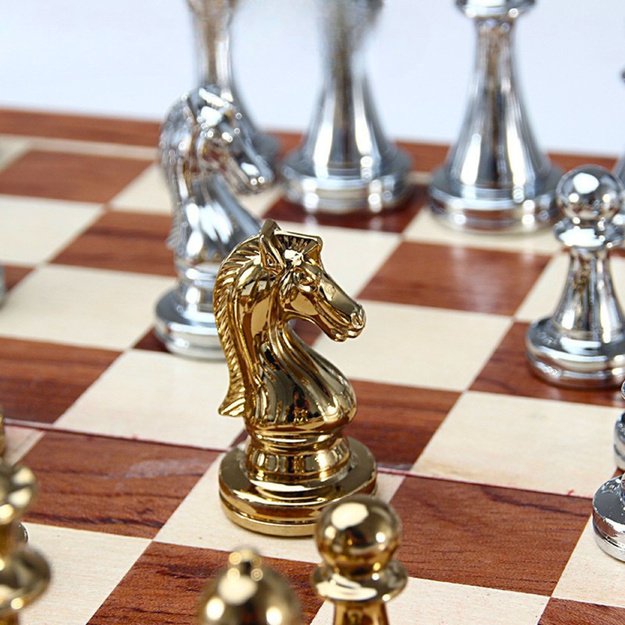 Metal Chess Pieces Set Strategy Game Foldable Board