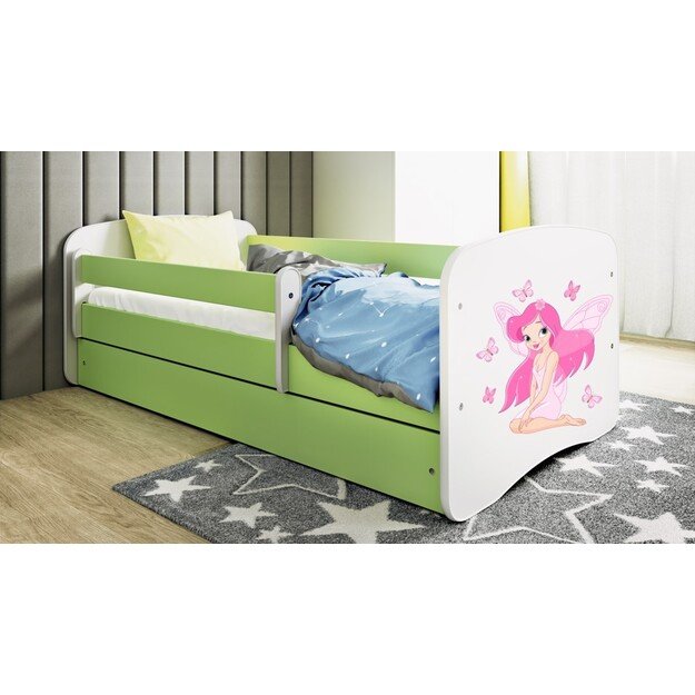 Lova babydreams žalia fėja su drugeliais be stalčiaus su čiužiniu 140/70 5