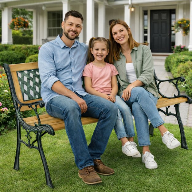 Wooden Garden Bench Metal Park Garden Bench with Backrest