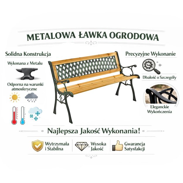 Wooden Garden Bench Metal Park Garden Bench with Backrest