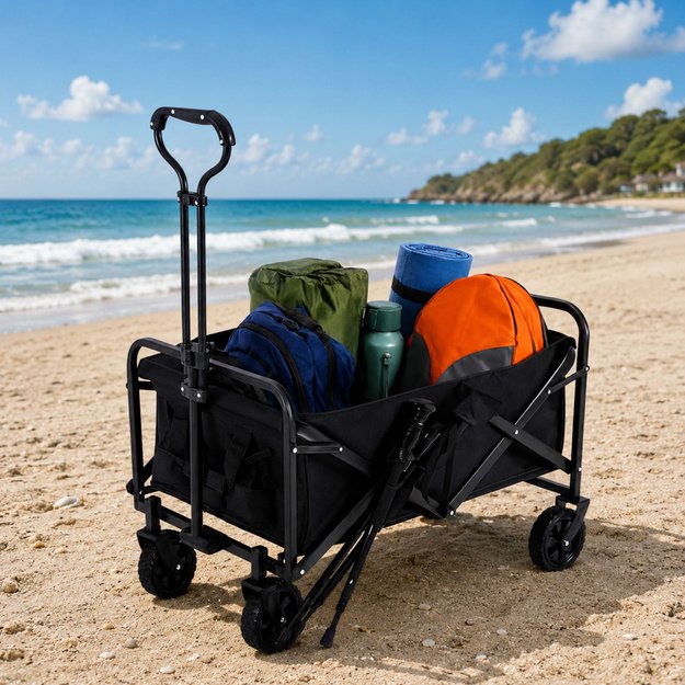 Foldable Garden Beach Transport Cart Black 120L