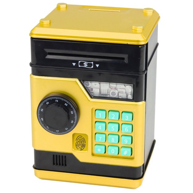 ATM Electronic Safe Piggy Bank Lights Sounds PIN Code Gold