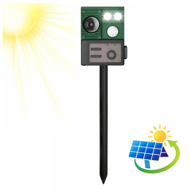 Solar Animal Repeller with Motion Sensor, Ultrasound, LED Diodes