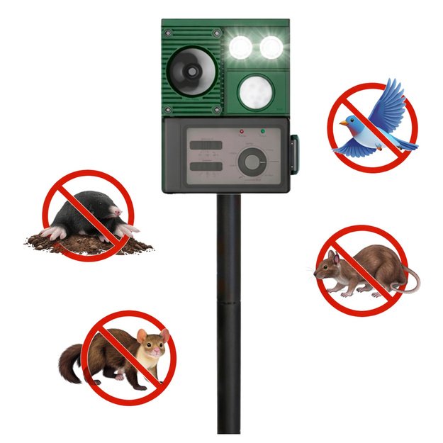 Solar Animal Repeller with Motion Sensor, Ultrasound, LED Diodes
