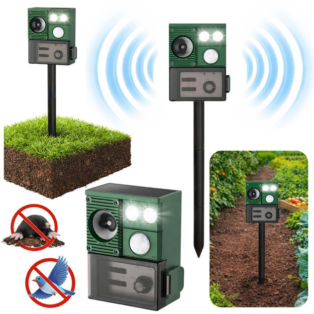 Solar Animal Repeller with Motion Sensor, Ultrasound, LED Diodes