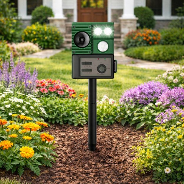 Solar Animal Repeller with Motion Sensor, Ultrasound, LED Diodes