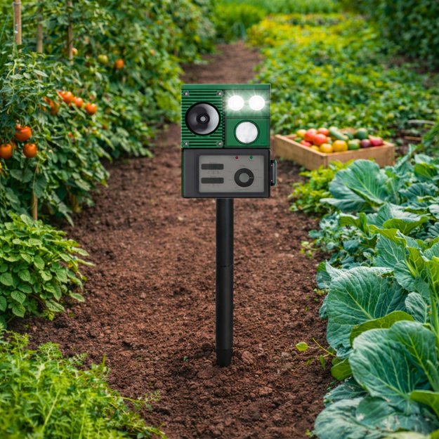 Solar Animal Repeller with Motion Sensor, Ultrasound, LED Diodes