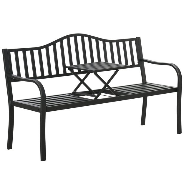 Garden Bench Terrace Garden Metal 2-3 Seater Table Black 150 cm