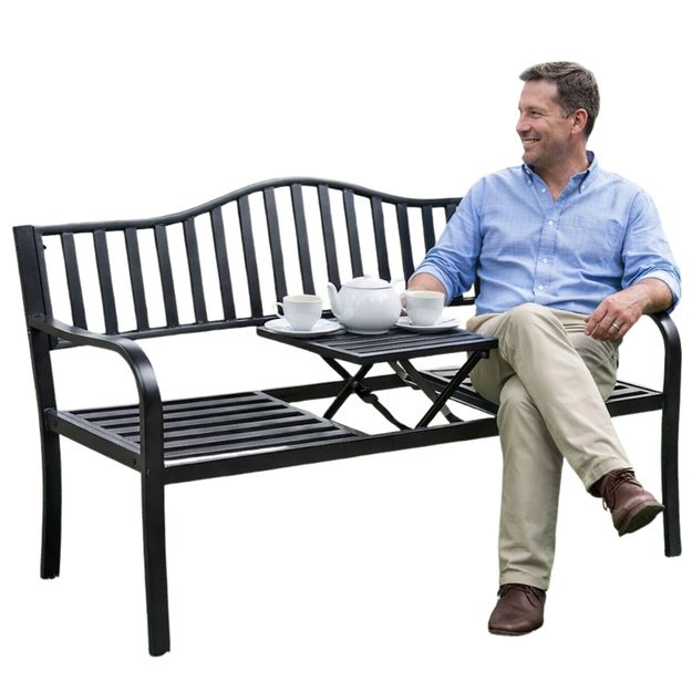 Garden Bench Terrace Garden Metal 2-3 Seater Table Black 150 cm