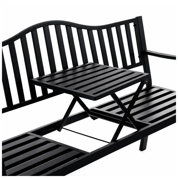 Garden Bench Terrace Garden Metal 2-3 Seater Table Black 150 cm