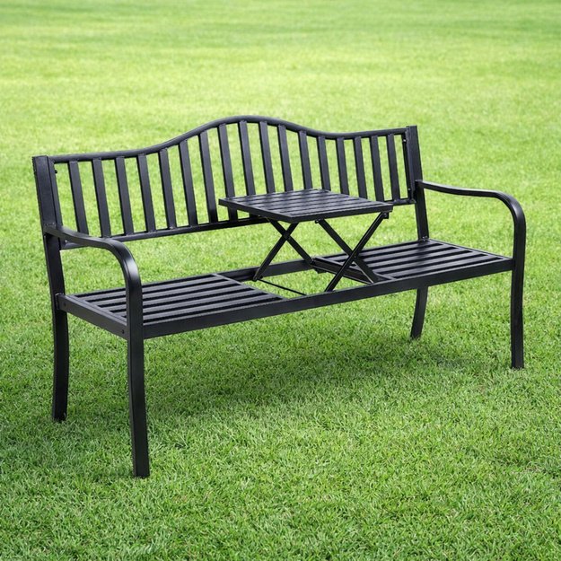 Garden Bench Terrace Garden Metal 2-3 Seater Table Black 150 cm
