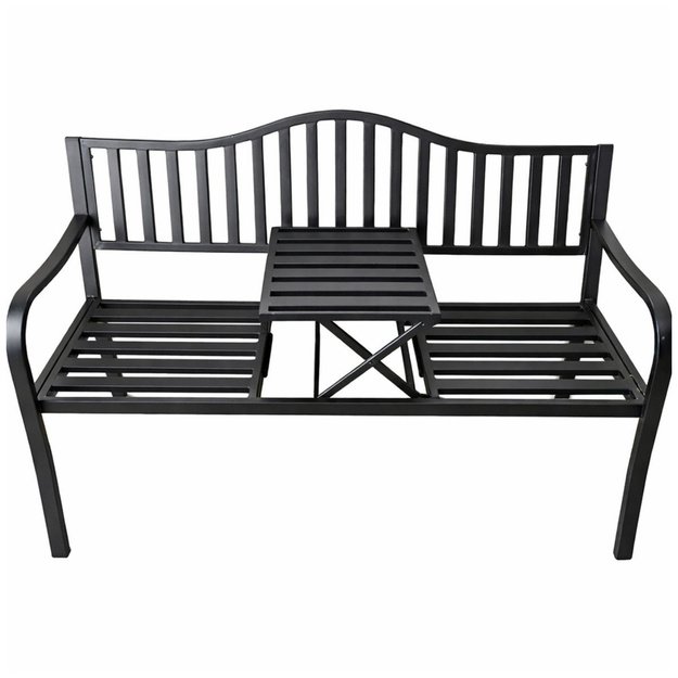 Garden Bench Terrace Garden Metal 2-3 Seater Table Black 150 cm