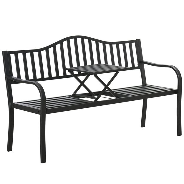 Garden Bench Terrace Garden Metal 2-3 Seater Table Black 150 cm