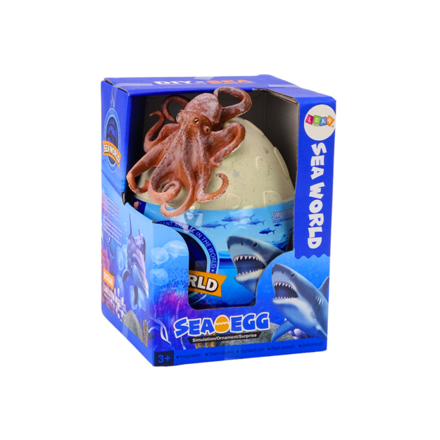 Egg with figurines of marine animals, plants and octopus. Set of 26 pieces.