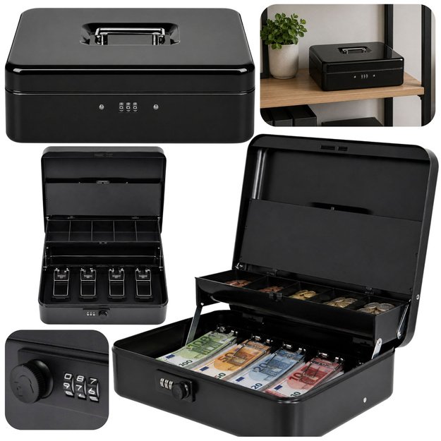 Metal Code Box for Money, Banknotes, Documents, Black