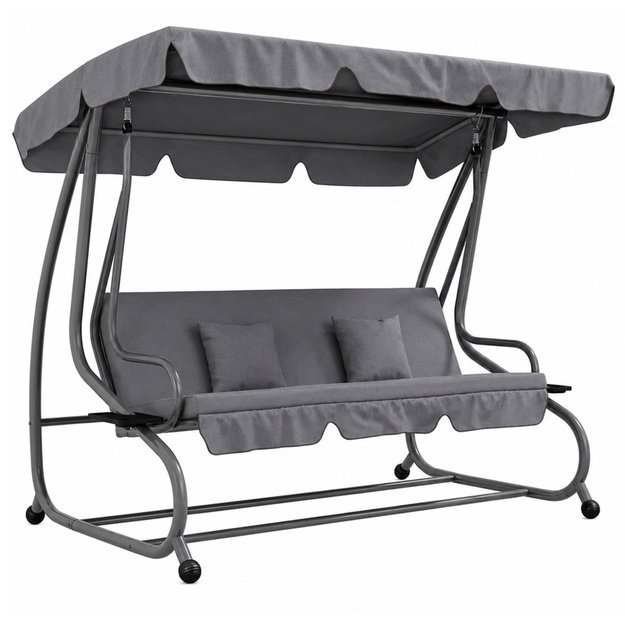 Four-person Garden Swing Rocking Chair Freestanding Canopy Gray