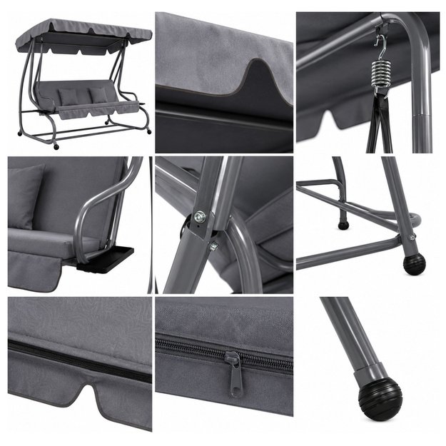 Four-person Garden Swing Rocking Chair Freestanding Canopy Gray
