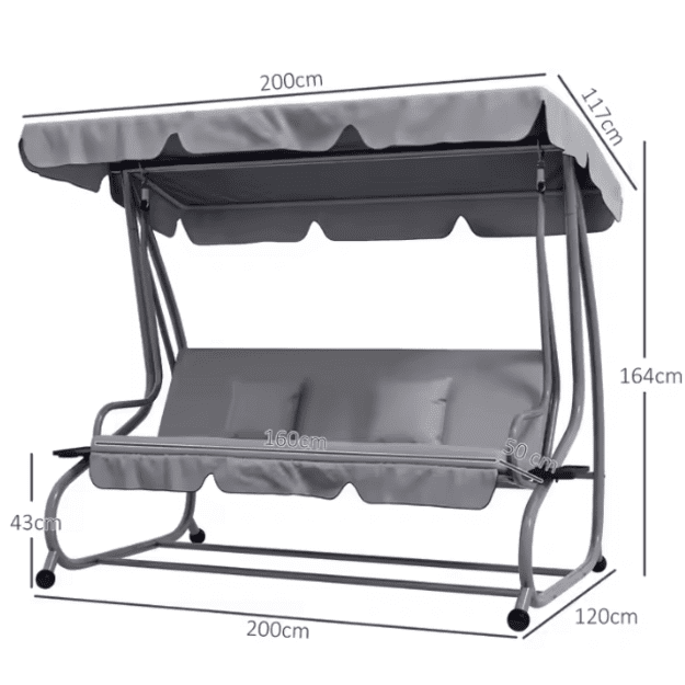 Four-person Garden Swing Rocking Chair Freestanding Canopy Gray