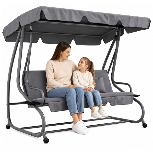 Four-person Garden Swing Rocking Chair Freestanding Canopy Gray