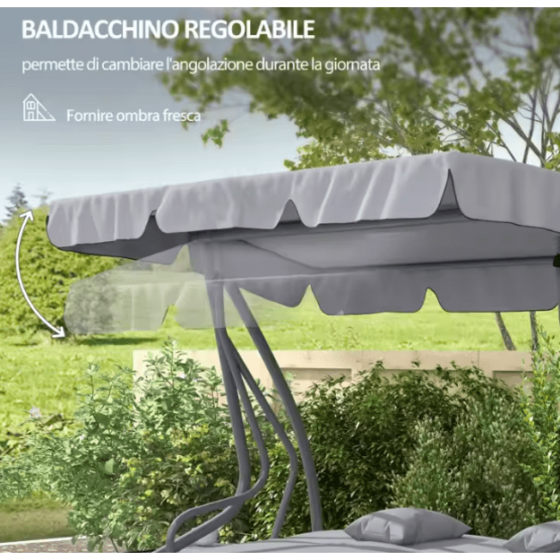 Four-person Garden Swing Rocking Chair Freestanding Canopy Gray