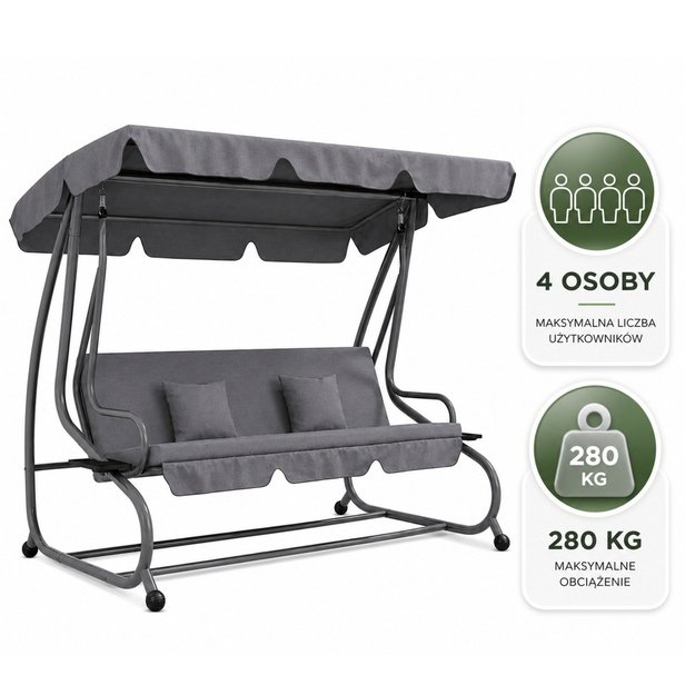 Four-person Garden Swing Rocking Chair Freestanding Canopy Gray