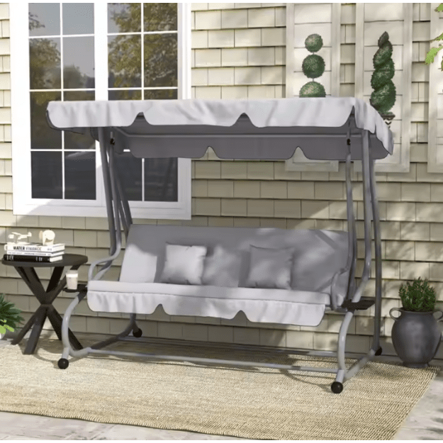 Four-person Garden Swing Rocking Chair Freestanding Canopy Gray