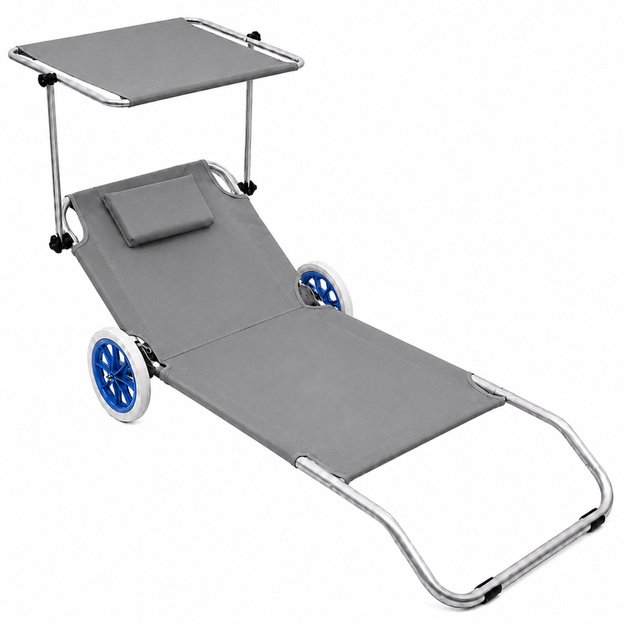 Garden Beach Deckchair on Wheels with Folding Canopy, Aluminum, Gray