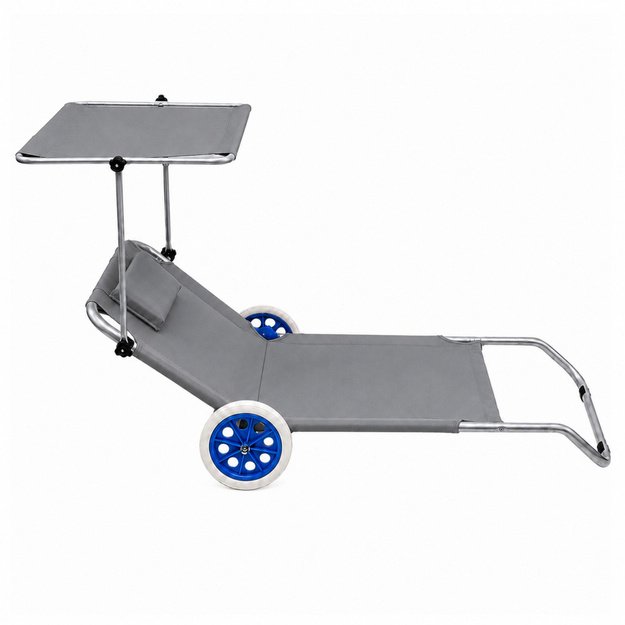 Garden Beach Deckchair on Wheels with Folding Canopy, Aluminum, Gray