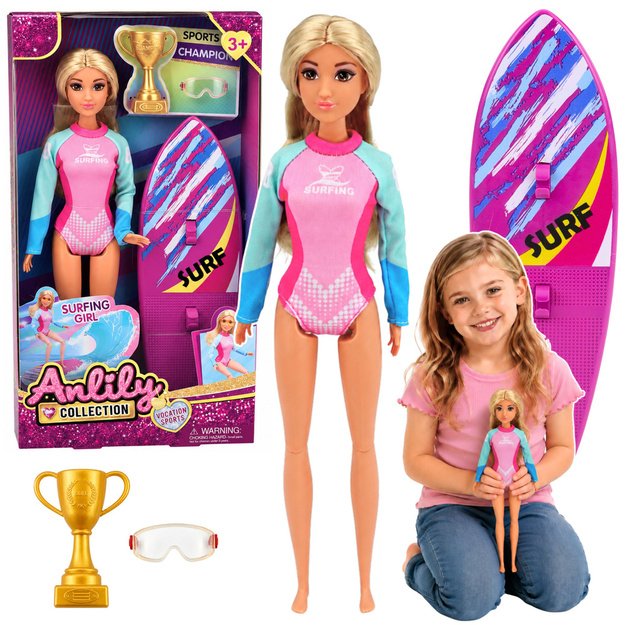 Anlily Surfer Doll in Wetsuit with Surfboard Accessories Set