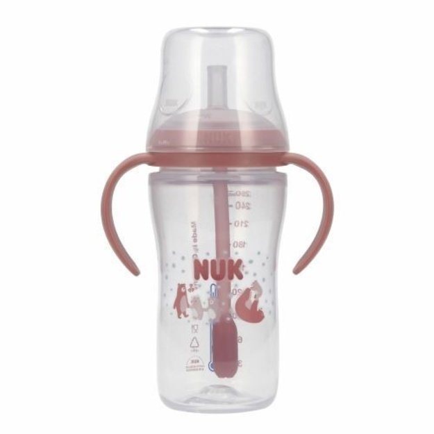 NUK „Perfect Match“ mokomasis buteliukas su šiaudeliu, 260 ml, „Meškiukas“