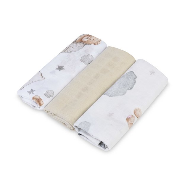 Muslin Diaper Grey-Beige Sleepy Bear (Pack - 3 pcs)