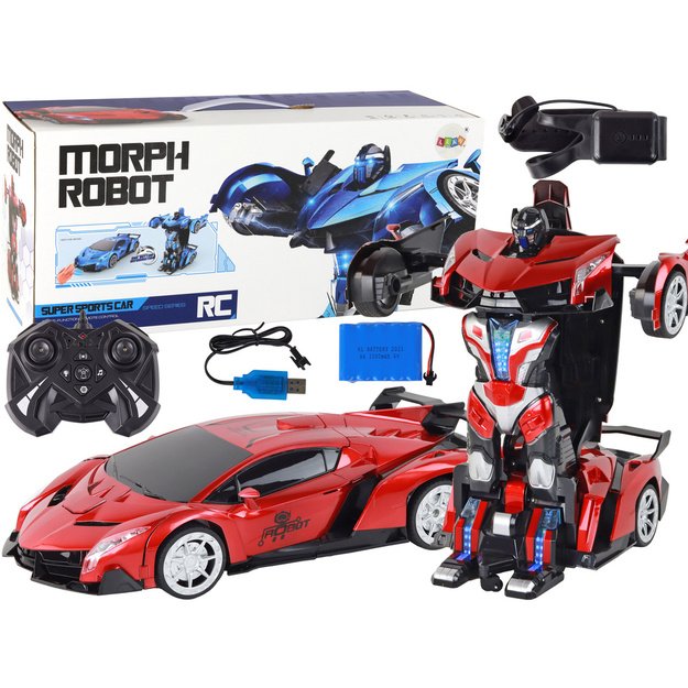 Automobilis-robotas transformacija R/C 1:10 Raudonas gestų valdymas