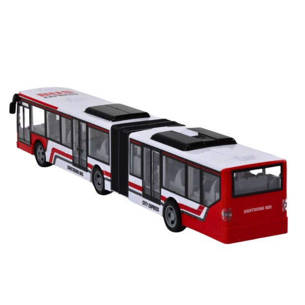 Nuotoliniu būdu valdomas RC miesto autobusas raudonos ir baltos spalvos