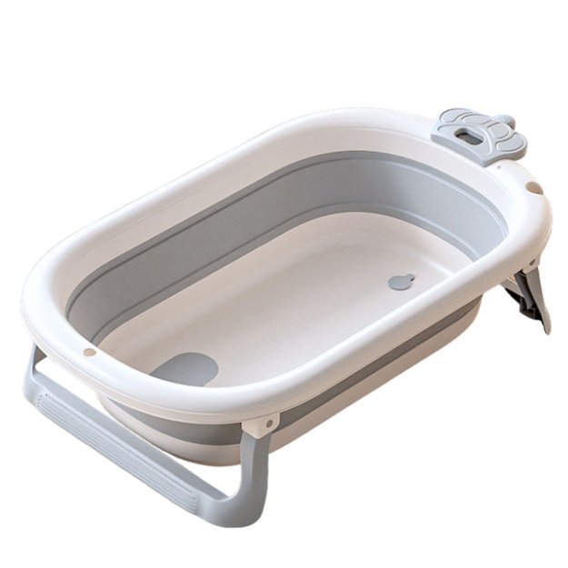 Baby Bathtub With Thermometer Foldable Mattress Stars Gray 1