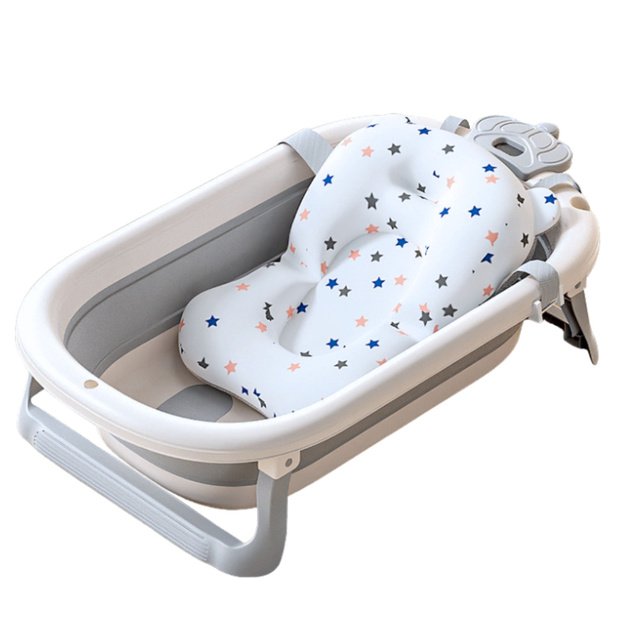 Baby Bathtub With Thermometer Foldable Mattress Stars Gray 2