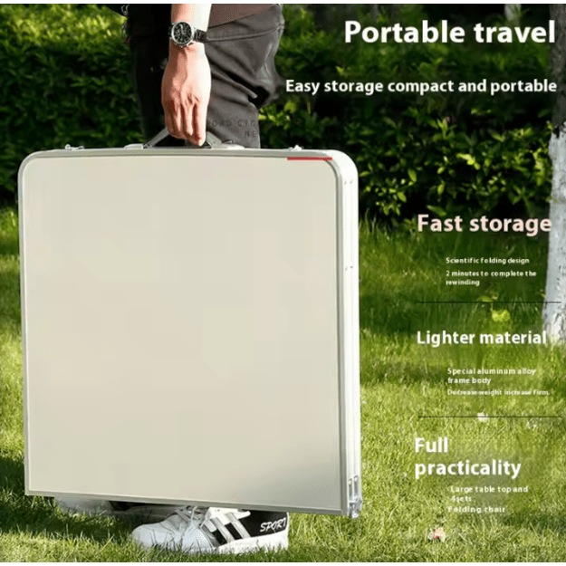 Folding Camping Table Set 4 Chairs Gray 9