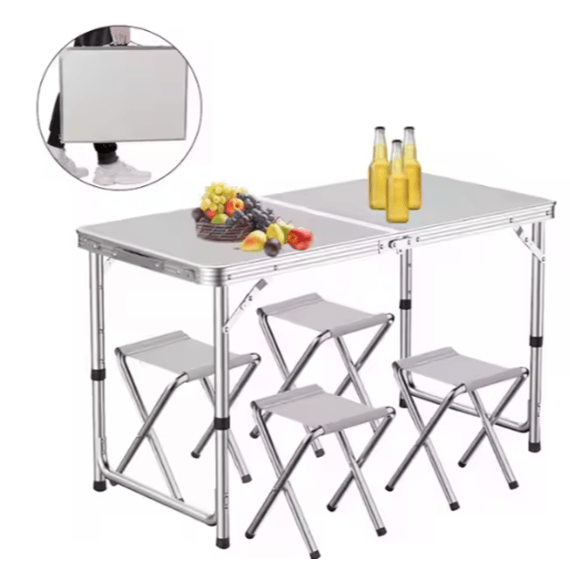 Folding Camping Table Set 4 Chairs Gray 5