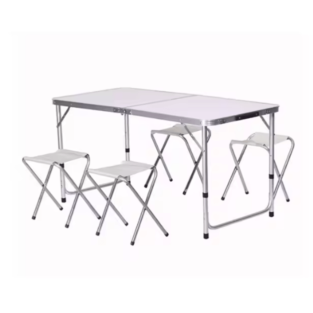 Folding Camping Table Set 4 Chairs Gray 1