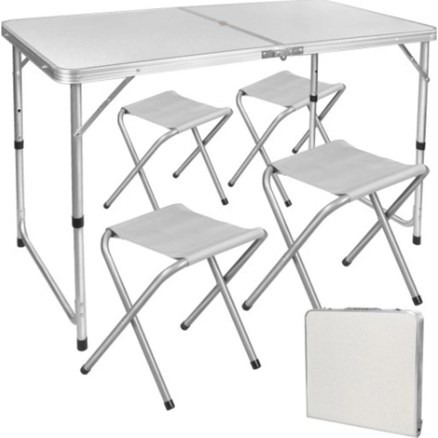 Folding Camping Table Set 4 Chairs Gray 3