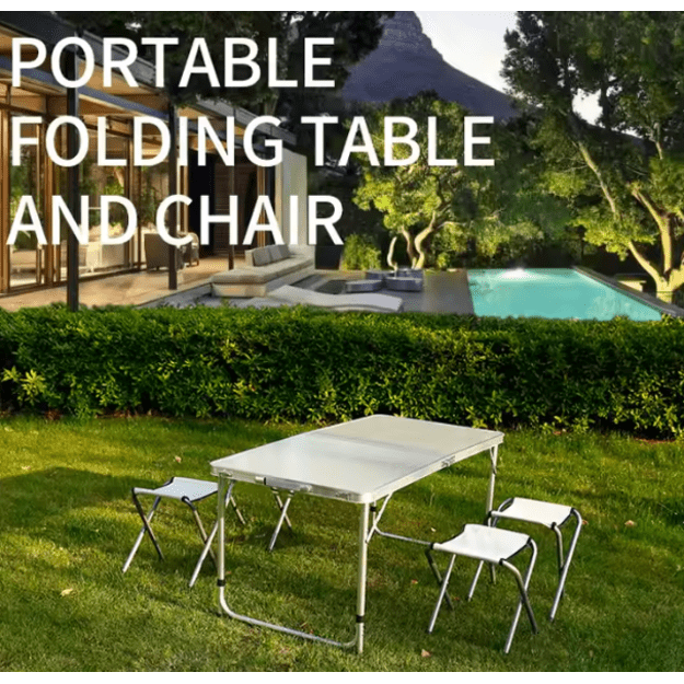 Folding Camping Table Set 4 Chairs Gray 10
