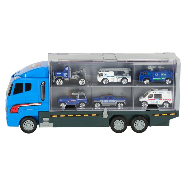 Transporterio sunkvežimis TIR paleidimo įrenginys + metaliniai policijos automobiliai 37