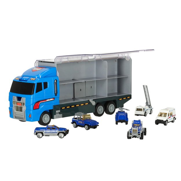 Transporterio sunkvežimis TIR paleidimo įrenginys + metaliniai policijos automobiliai 39