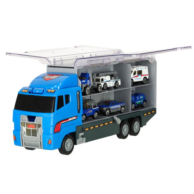 Transporterio sunkvežimis TIR paleidimo įrenginys + metaliniai policijos automobiliai 38