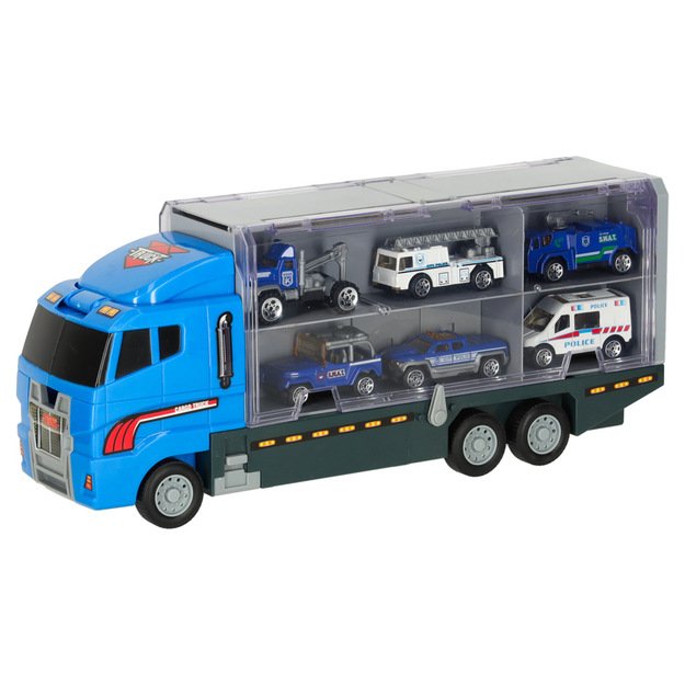 Transporterio sunkvežimis TIR paleidimo įrenginys + metaliniai policijos automobiliai 36