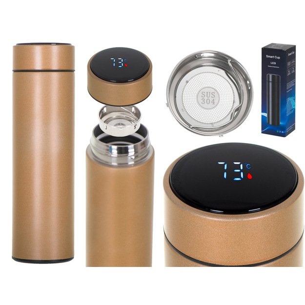  Thermos  puodelis smart LED 500ml auksinis