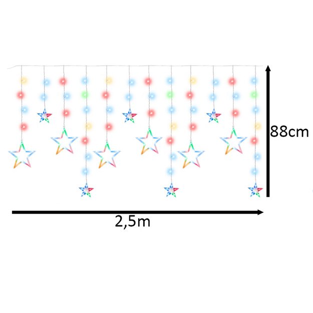 LED žvaigždžių uždangos žibintai 2,5 m 138LED įvairiaspalviai