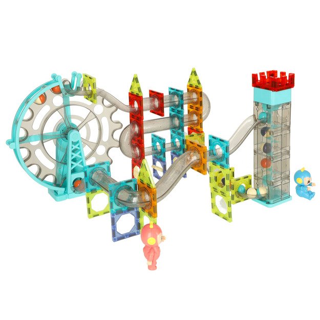 Magnetinių plytų marmuro kamuolio takelis su garso muzika 118 elementų 1