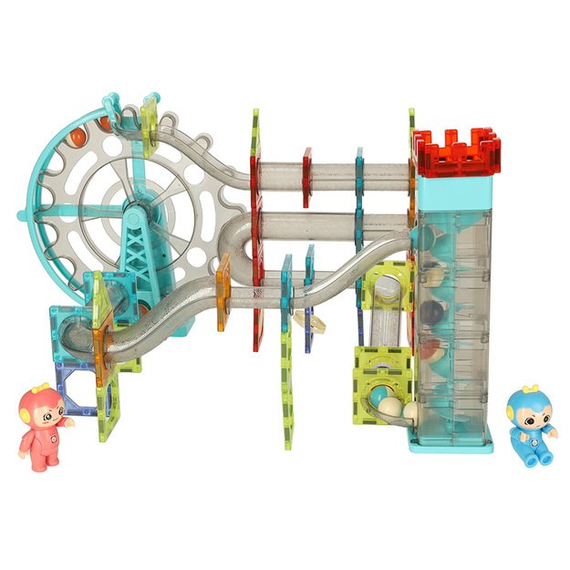 Magnetinių plytų marmuro kamuolio takelis su garso muzika 118 elementų 18